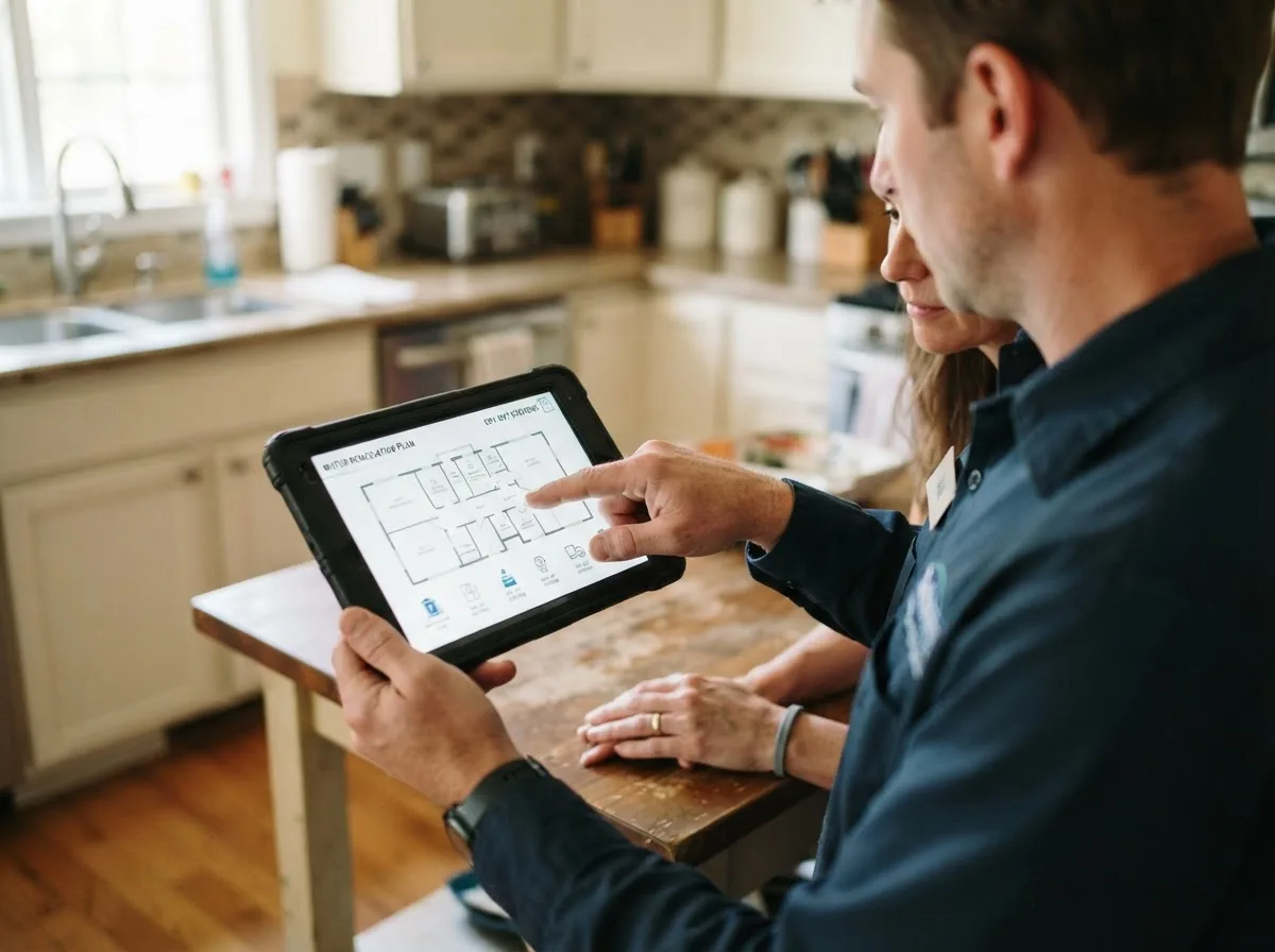 Water damage restoration technician inspecting a home in West Point, GA